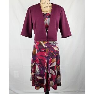 Perceptions New York‎ Dress & Cropped Jacket Set, Burgundy Floral, Large